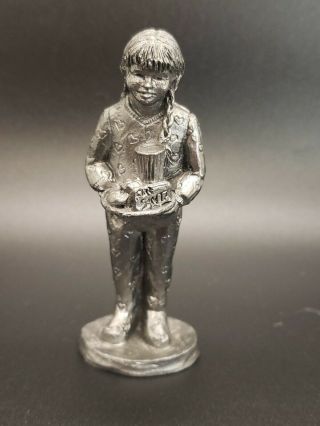 1993 Michael Ricker Pewter Girl With Cookies And Milk For Santa Christmas