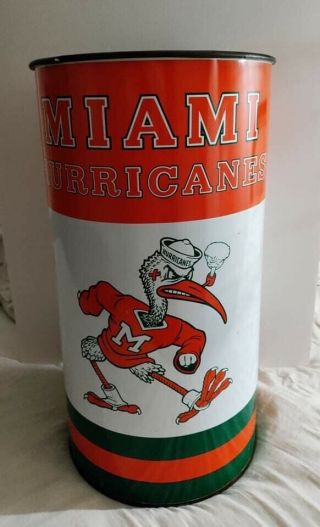 Vintage Miami Hurricanes Metal Trash Can P&k Products Company