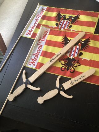 Medieval Times Souvenir 2 Flags & Long & Short Swords