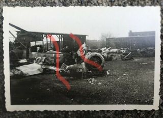 Wwii Photo Captured Wrecked Fw 190 Parts,  Tail,  Engines,  Etc