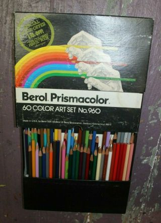 Vintage 80s Berol Prismacolor Art Set No.  960 58 Colored Pencils Missing Two