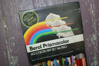 Vintage 80s Berol Prismacolor Art Set No.  960 58 Colored Pencils Missing Two 3