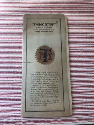 1931 Trick Of The Month Magic Booklet By Wm.  Mccaffrey Magician Series 1 No.  1