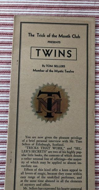 1931 Trick Of The Month Magic Booklet By Tom Sellers Magician Mystic Twelve 2