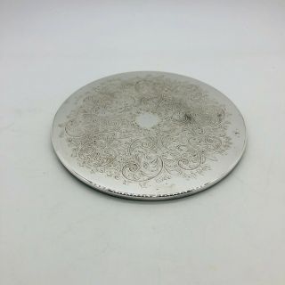 Vintage Silverplate 7.  5 " Round Etched Serving Trivet/ Plate - Felt Underneath