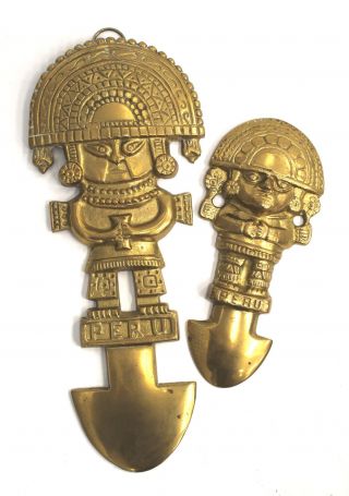 Brass Peru Wall Hanging Figures Heavy Traditional Design 11 " Long - W35