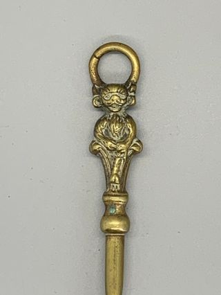 Early English Solid Brass Toasting Fork With Monkey Handle
