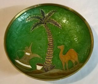 Brass & Enamel North African Tazza Or Pedestal Bowl Camel Desert Design