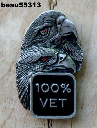 " 100 Vet " Great For Harley Biker Vest Jacket Hat Military Eagle Pin