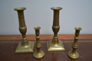 4 X Vintage Solid Brass Candle Sticks 19cm & 13 Cm