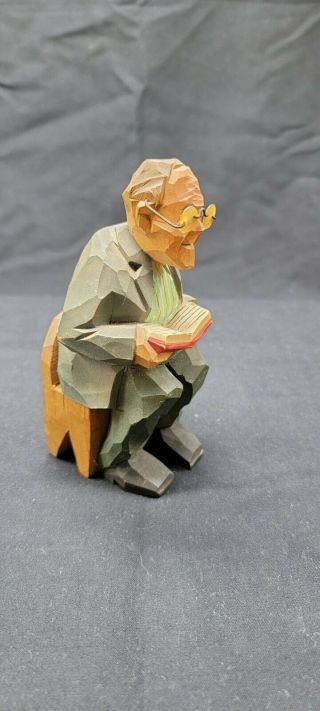 Vtg Nils Gunnarsson Swedish Wood Carving Sitting Man With Glasses Reading Folk