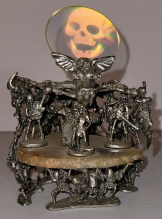 Pewter Skeleton Rock Band And Stage Sculpture With Hologram.  4.  25 " X4.  5 " X3 ".