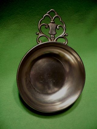 Vintage Royal Holland Daalerop Pewter Porringer Bowl With Ornate Handle.