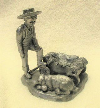 Michael Ricker Limited Edition Pewter Figurine / Boy With Dog & Wagon