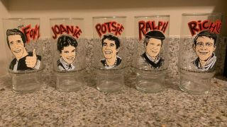 Vintage Happy Days Dr Pepper Glasses - Set Of 5