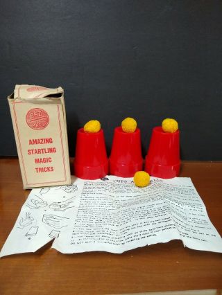 E - Z Magic Cups And Balls Box Vintage,  Startling Magic Tricks