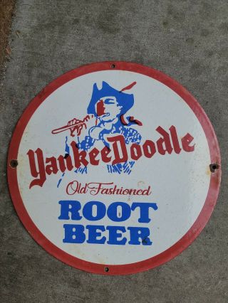 Vintage Yankee Doodle Root Beer Porcelain Sign Gas Pump Automotive Soda Pop