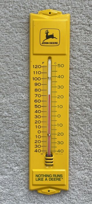 Vintage John Deere Metal Thermometer Nothing Runs Like A Deere 12 1/2” Made Usa