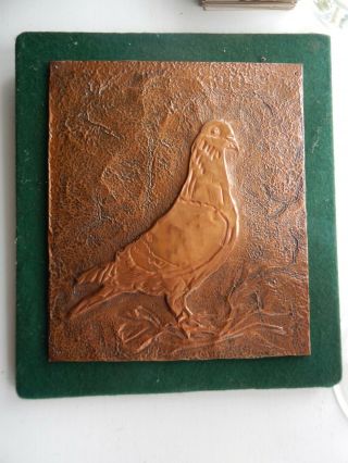 Gorgeous Vintage Beaten Cooper Plaque / Wall Hanging Of Pigeon