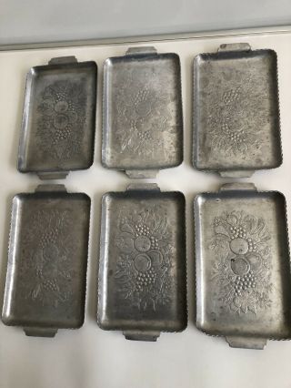 Vintage Set Of 6 Hammered Aluminum Fruit Trays