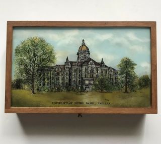 Vintage Notre Dame Trinket Jewelry Box Wood Glass Collectible Rare