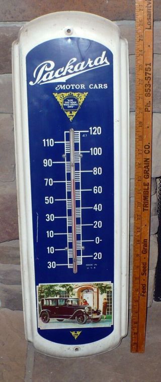 Vintage Authentic Packard Motor Cars Thermometer / Metal Wall Advertising Sign