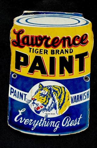 Vintage Lawrence Tiger Paint Varnish Porcelain Sign Car Truck Oil Gas Automotive
