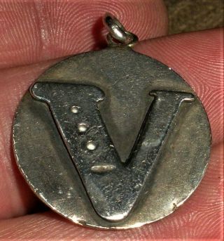Antique World War 2 Victory " V " & Morse Code Sterling Silver Charm Pendant Vafo