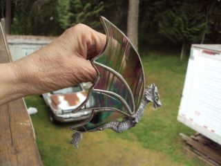Hanging Silver Flying Dragon With Stained Glass Green Iridescent Wings Id:67797