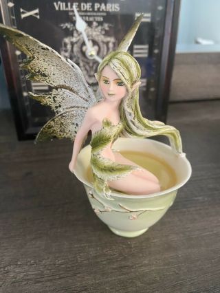 Green Tea Fairy Figurine Faery Figure Amy Brown Teacup Faerie Cup Statue