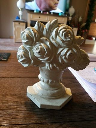 Cast Iron Floral Flower Roses In Urn Doorstop - Paint Intact