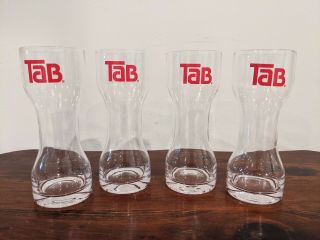 Tab Cola Drinking Glasses Coca - Cola Soda Pop Red Logo Hourglass Shape Set Of 4