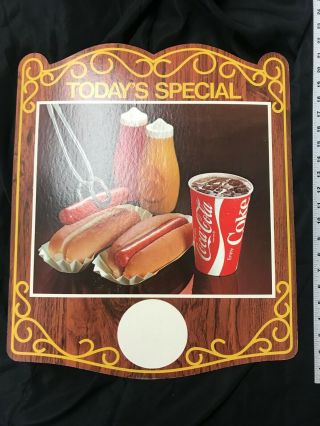 Vintage Coca Cola Die - Cut Cardboard Sign - Double Sided - Hot Dogs - Minty