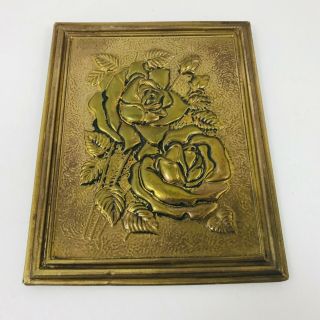 Vintage Brass Plaque Picture Rose Flower Design