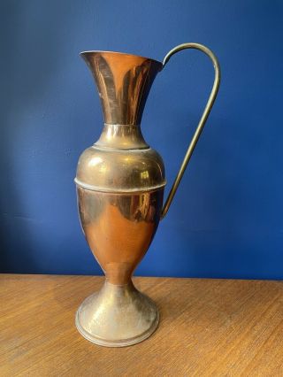 Vintage Tall Copper Jug Or Vase With Brass Handle Cottagecore Rustic Boho