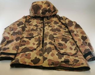 Mens Vintage Columbia Full Zip Hooded Brown Camo Hunting Jacket Size Large