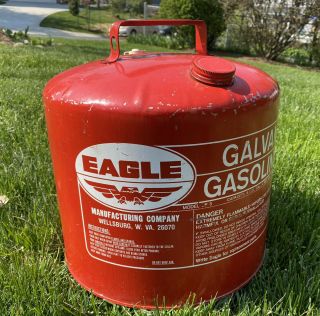 Vintage Red Gas Gasoline Can Eagle 5 Gallon Galvanized Metal Tank Model Sp 5