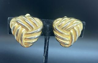 Vintage Gold Tone Signed Christian Dior Knot Clip Earrings