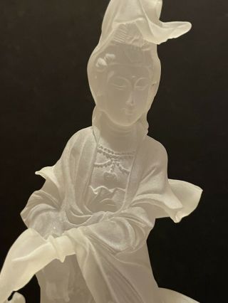 Frosted Glass Asian Woman On Ball With Dragon Figurine