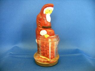 Vintage Clear Glass Toy Santa Clause Leaving Chimney Candy Container 1930