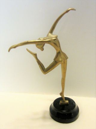 Vintage Brass Ballerina Statue Figurine Sculpture On Marble Base Modern