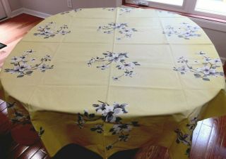 Vtg 50’s Tablecloth Wilendur Cotton Yellow Dogwood Rectangle Euc 54”x 65”