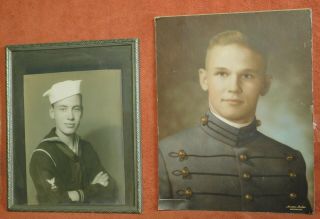 2 Big Wwii Era Photograph Portrait Handsome Young West Point Cadet Sailor Boy