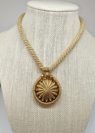 Vintage Signed Miriam Haskell Necklace Pendant On Silk Rope