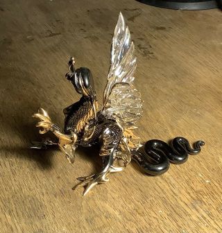 Epic Black Glass Dragon Figurine - Gold Accents