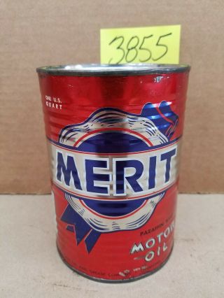 Rare Merit Full 1 Quart Motor Oil Can Metal Vintage Cato Oil Grease Co