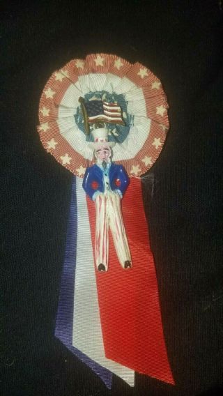 C1944 Ww2 Ribbon Uncle Sam Figural American Flag Pin Patriotic Home Front War