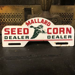 Vintage Mallard Seed Corn Dealer Metal License Plate Topper Sign