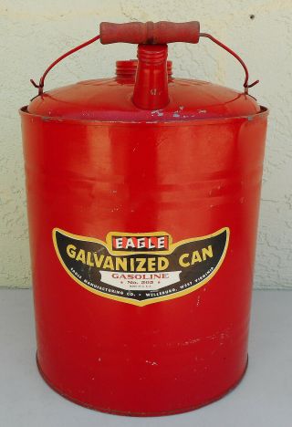 Vtg.  Eagle Brand Galvanized Gas Can 505 U.  S.  Made Con.  W/paper Label