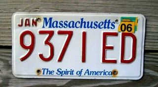 Massachusetts License Plate 937 I Ed With " The Spirit Of America " On It.  06